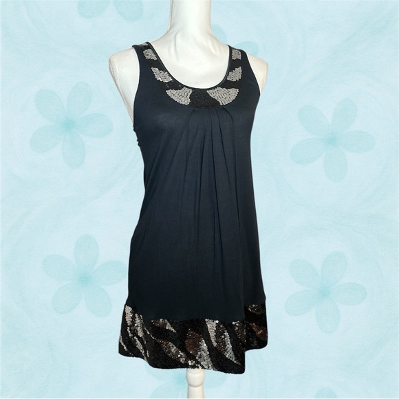 Y2K Express Black Sequin Trim Tank Dress – Size XS - Picture 1 of 6